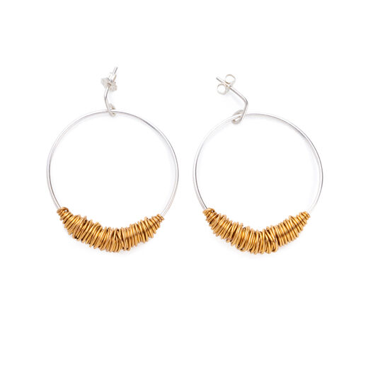 Gold wire wrapped Juno hoop earrings by Black & Sigi